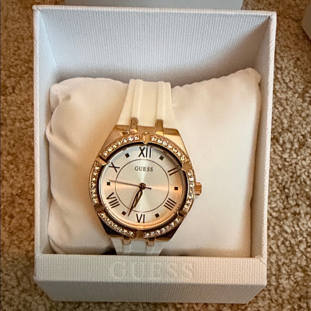 Guess Gold-Tone Watch with White Strap